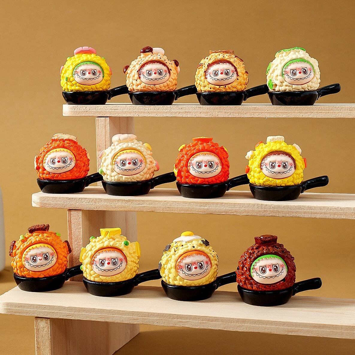 12個セット!食欲をそそる可愛さ!デスクやお店を楽しく飾る♡ Labubuのチャーハンとパイナップルライス デックス・車載 可愛い 食品サンプル風 置き物