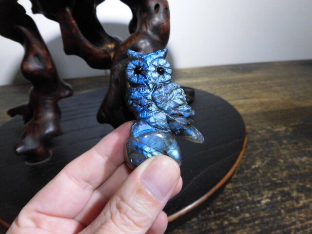 福を呼ぶ【送料無料】【高品質】ラブラドライトふくろう　no.1