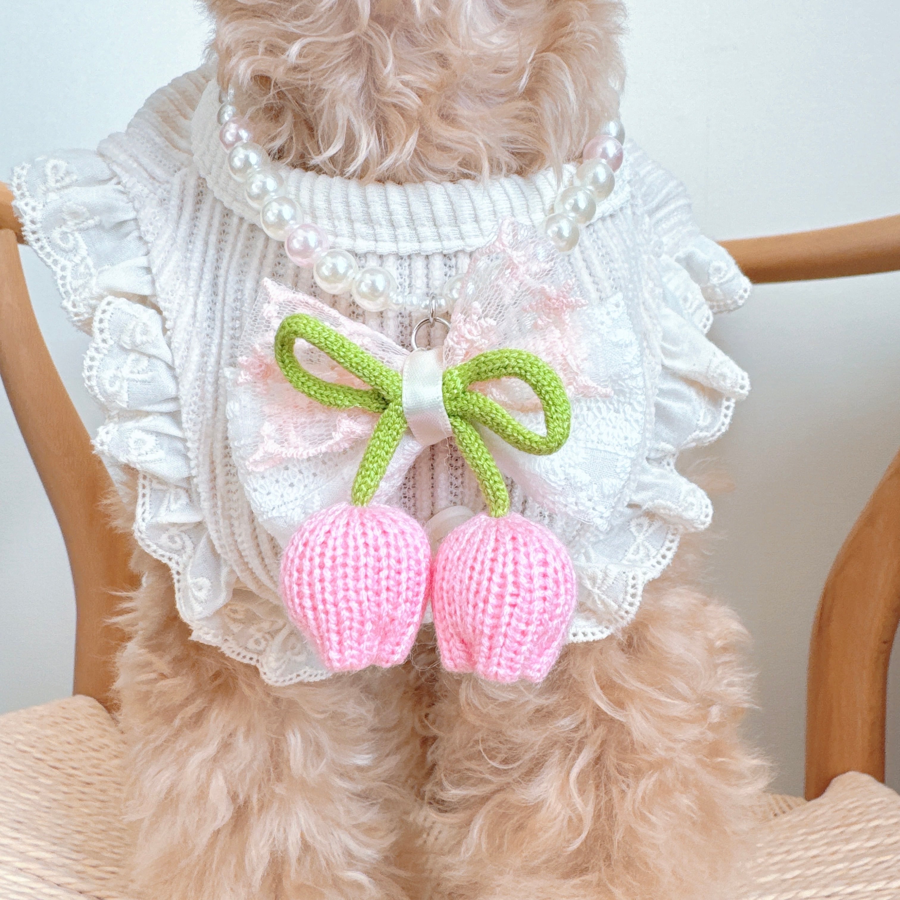 チューリップリボンネックレスとおリボンのセット（２サイズ）