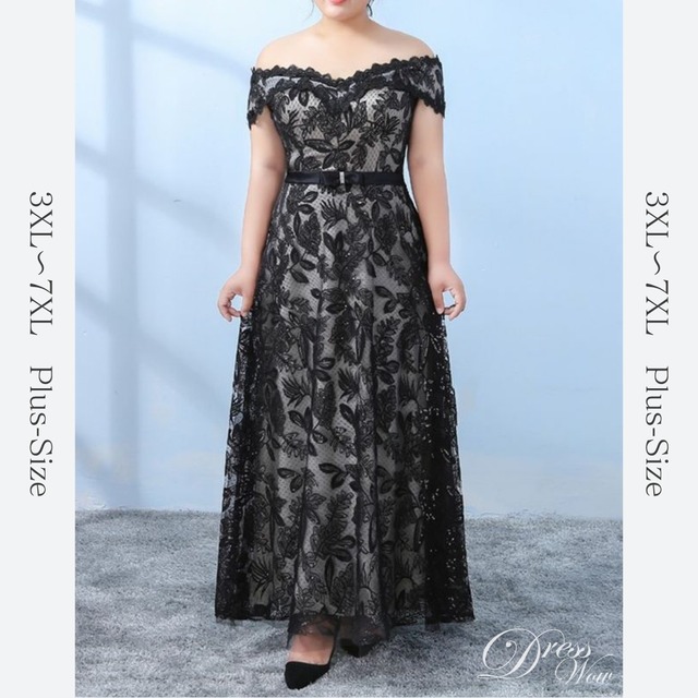 【3XL〜7XL】レースオフショルダードレス　D1591