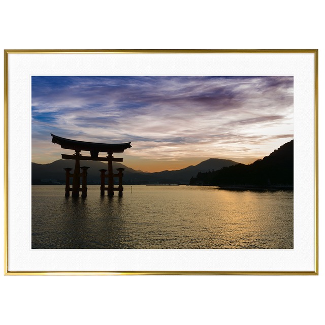 夕日写真 日本 広島 厳島神社大鳥居 インテリアアートポスター額装 AS1736