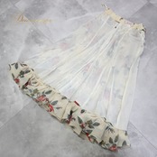 社交ダンス 衣装 スタンダード スカート レッスンウェア 練習着 花柄 マーミン アイボリー レッド系 イエロー系 グリーン系 薔薇 シック デザイン フレアスカート 柔らかい 伸縮性 おしゃれ エレガント ウエストバンド トレーニング ダンス用品 レディース 練習 スポーツウェア ファッション