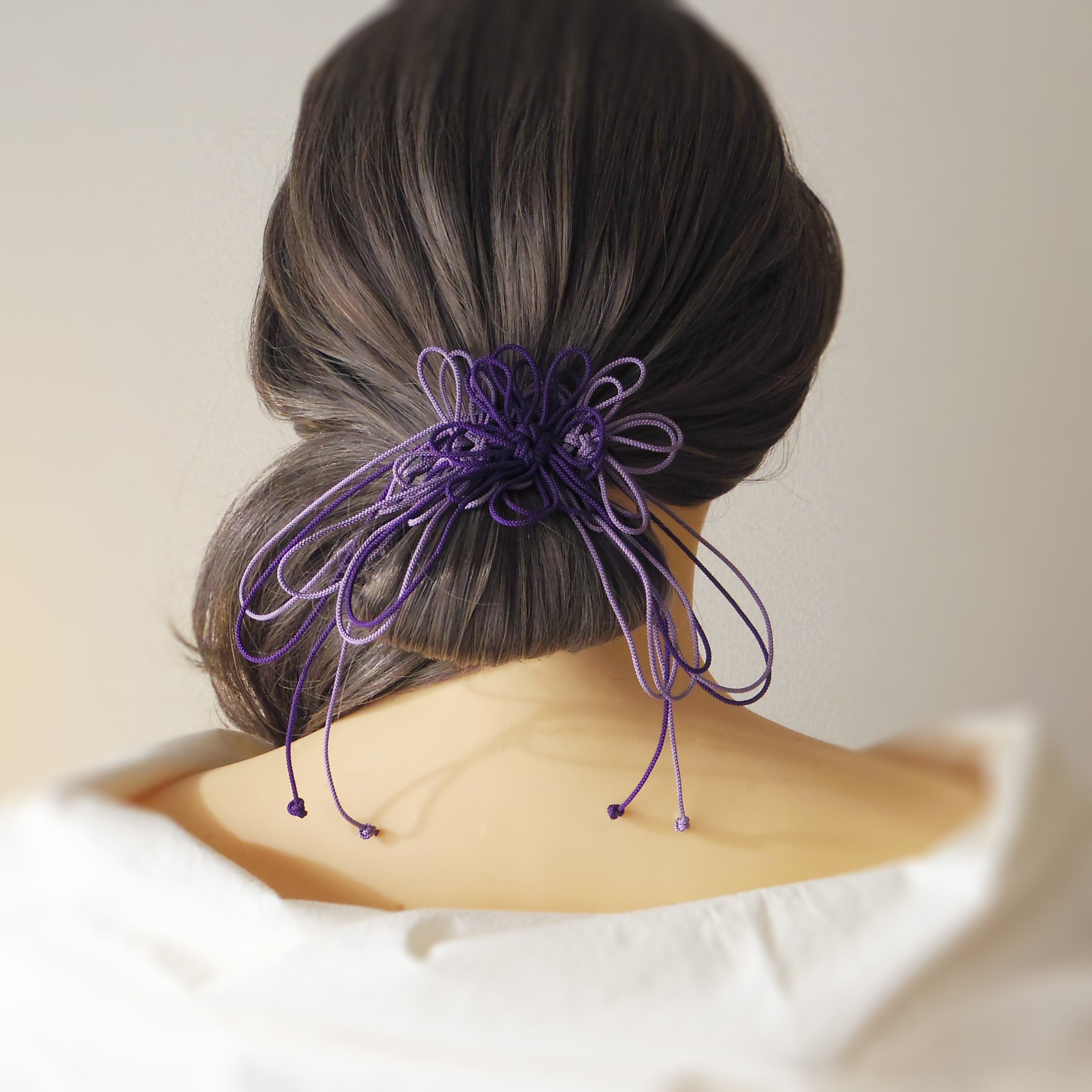 飾り結びヘアゴム「彼ノ宵ニ歌」(濃紫×淡紫)|着物・浴衣に簡単アレンジで和装ヘア