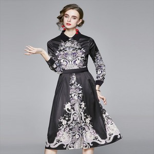 【送料無料】 ロングドレス  ひざ丈・ロング丈  長袖  Aライン・フレア  エレガント系  きれいめ  大人可愛い  ペイズリー柄  ラウンドネック  こなれ感  30代・40代  レディースファッション  可愛い  体系カバー  春 パーティ・二次会・お呼ばれ