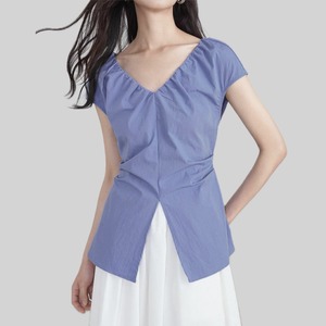 V cutting short sleeve lilac blue tops 00148