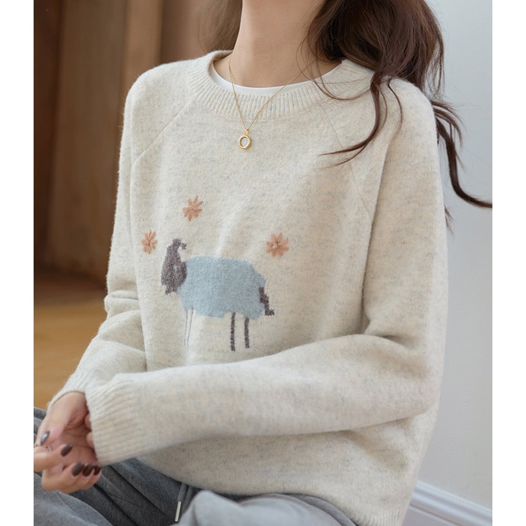 animal raglan knit pullover N30378