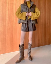 leather like wide short Pants N1004