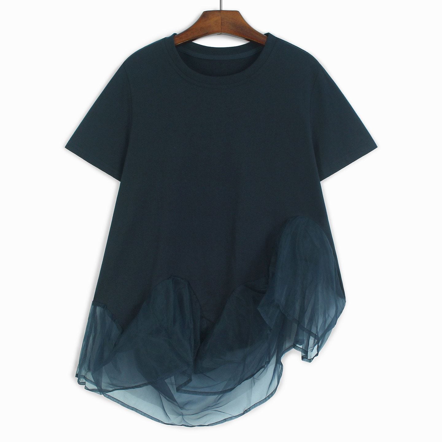 ASYMMETRIC RUFFLE HEM SHORT SLEEVE T-SHIRT M-17914