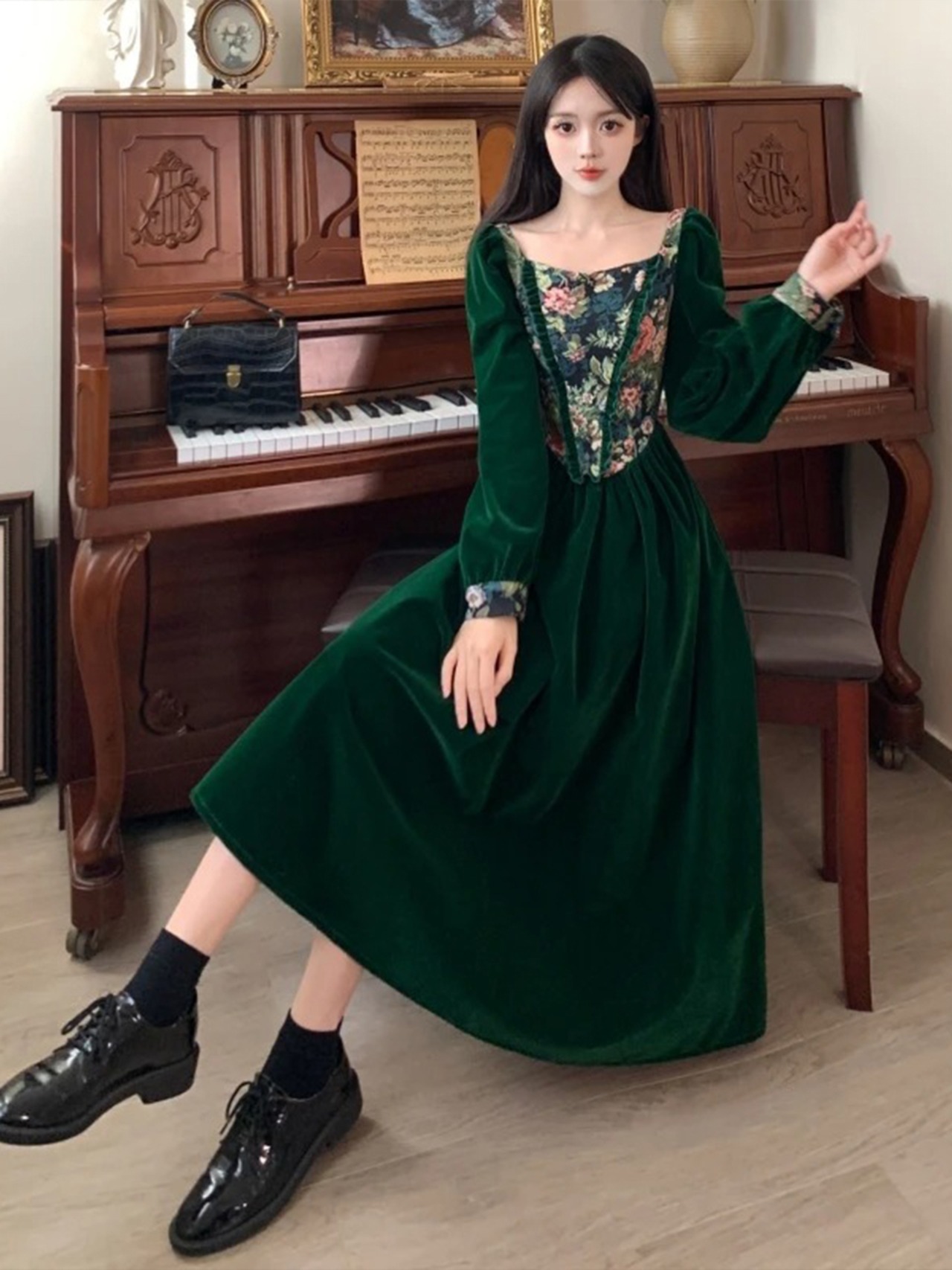 【0108】Green Slim Classic Long Sleeve Dress