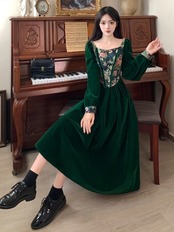 【0108】Green Slim Classic Long Sleeve Dress