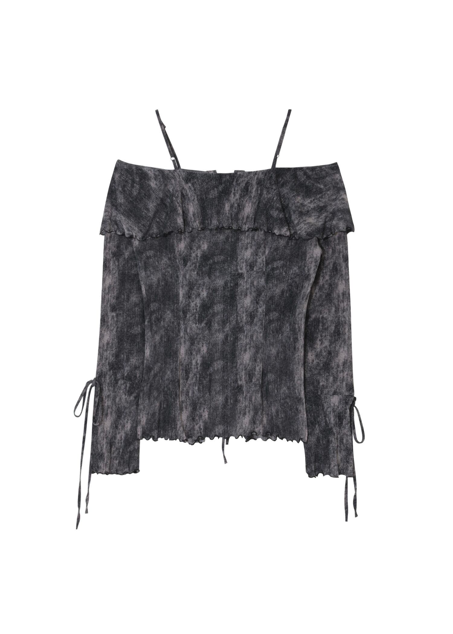 BOHEMIAN SEOUL] VINTAGE RUFFLE BLOUSE, MARBLE 正規品 韓国ブランド