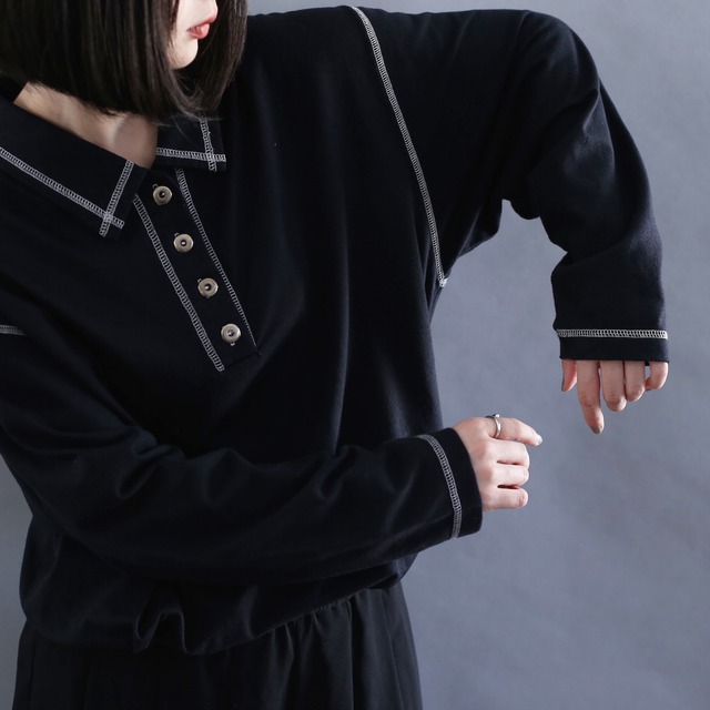 white stitch l/s button pullover