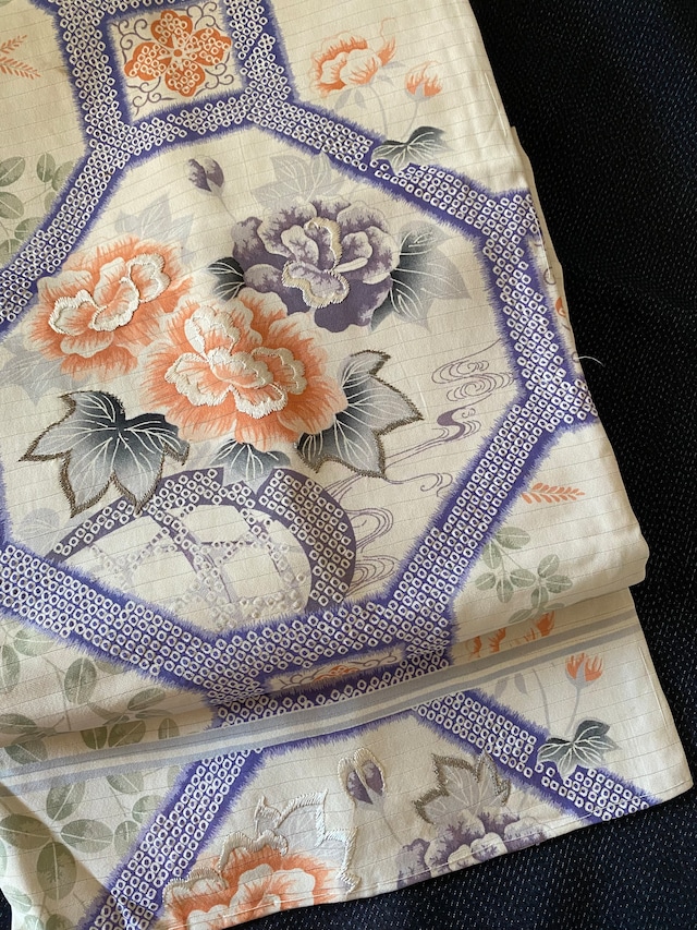 Club藤☆付け帯 絽 夏の袋帯 新古品 草花模様 安かっ 御仕立