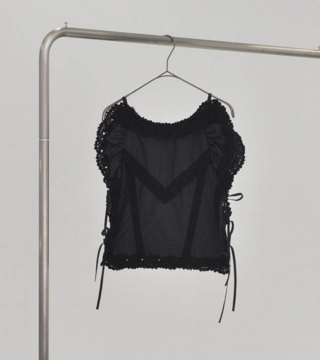 Gather crochet edging TOP・C/#black