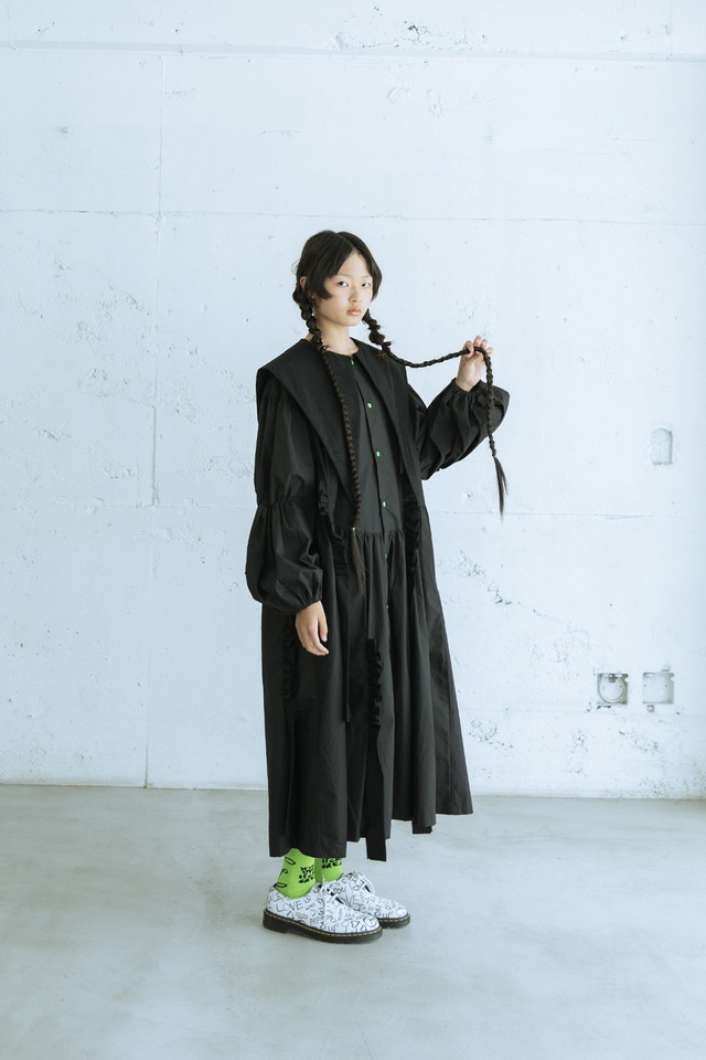 FULLY EMBROIDERED COLLAR FRILL DRESS col.BLACK / F2