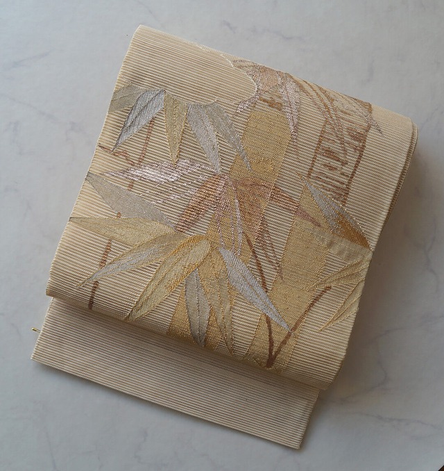 【夏ふくろ帯】砥の粉色　竹柄　絽綴れふくろ帯