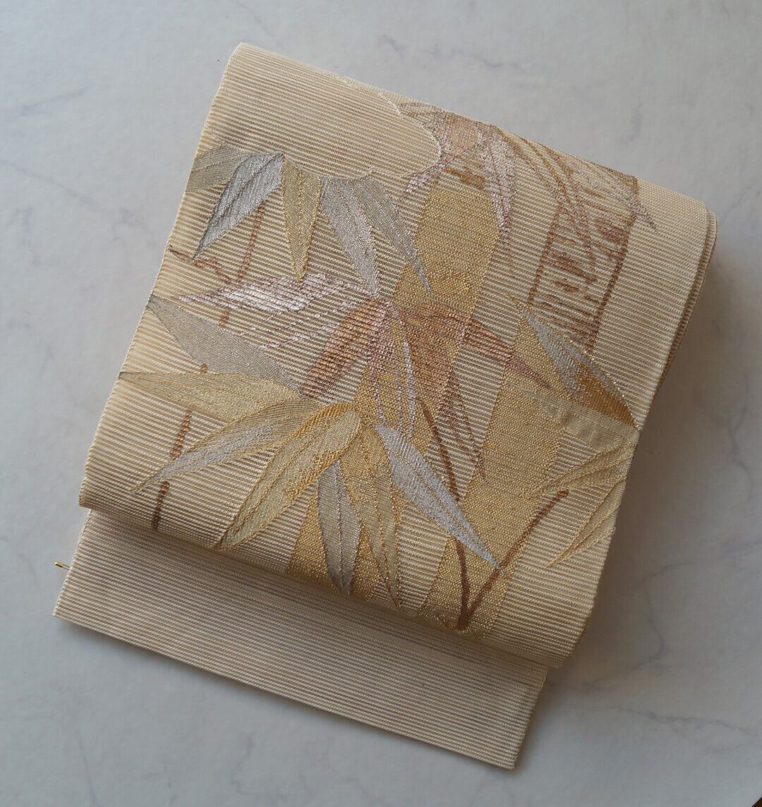 【夏ふくろ帯】砥の粉色 竹柄 絽綴れふくろ帯