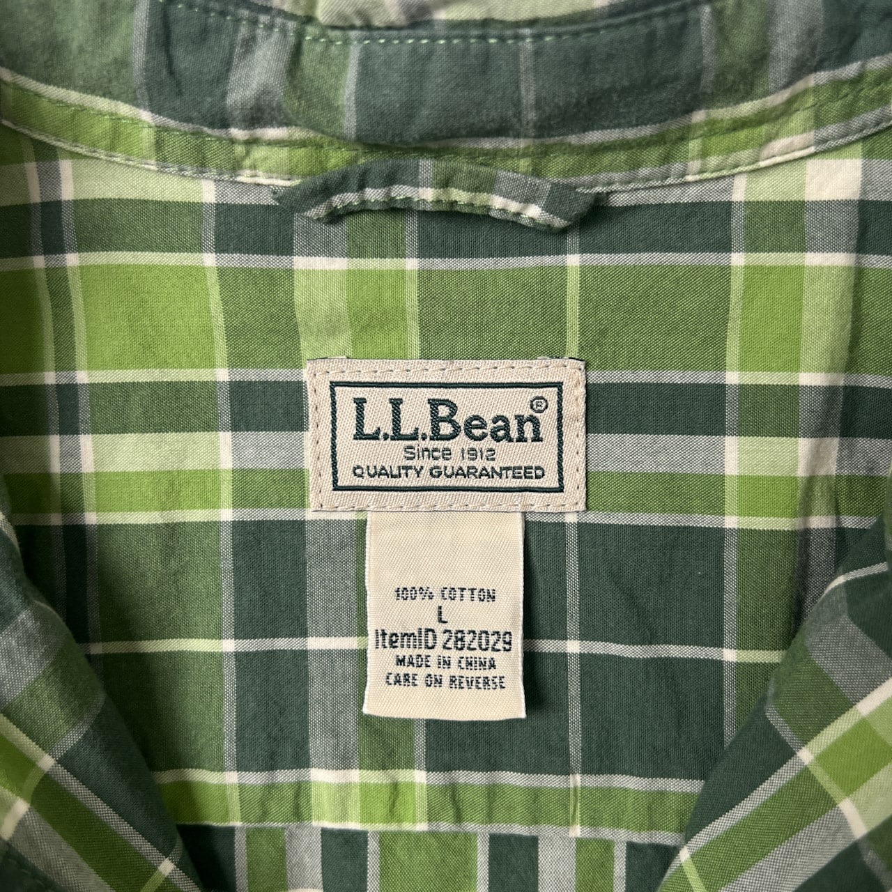 L.L.Bean エルエルビーン チェック柄 半袖シャツ L/グリーン/コットン