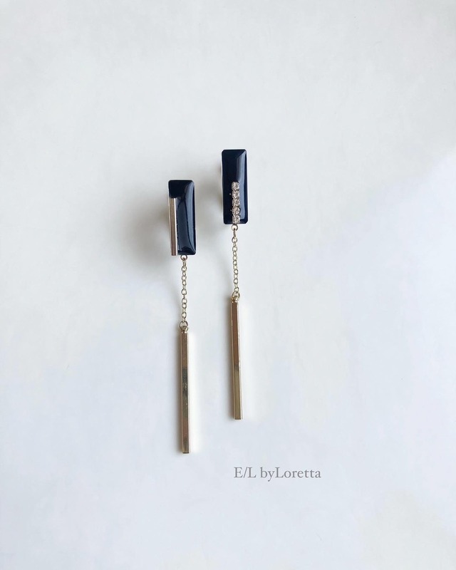Color design chain stick pierce/earring(Black)  [cc]
