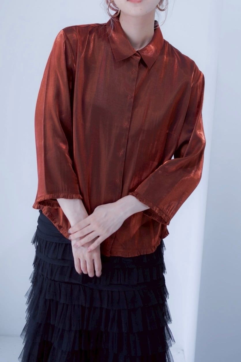 glitter orange pleats design shirt