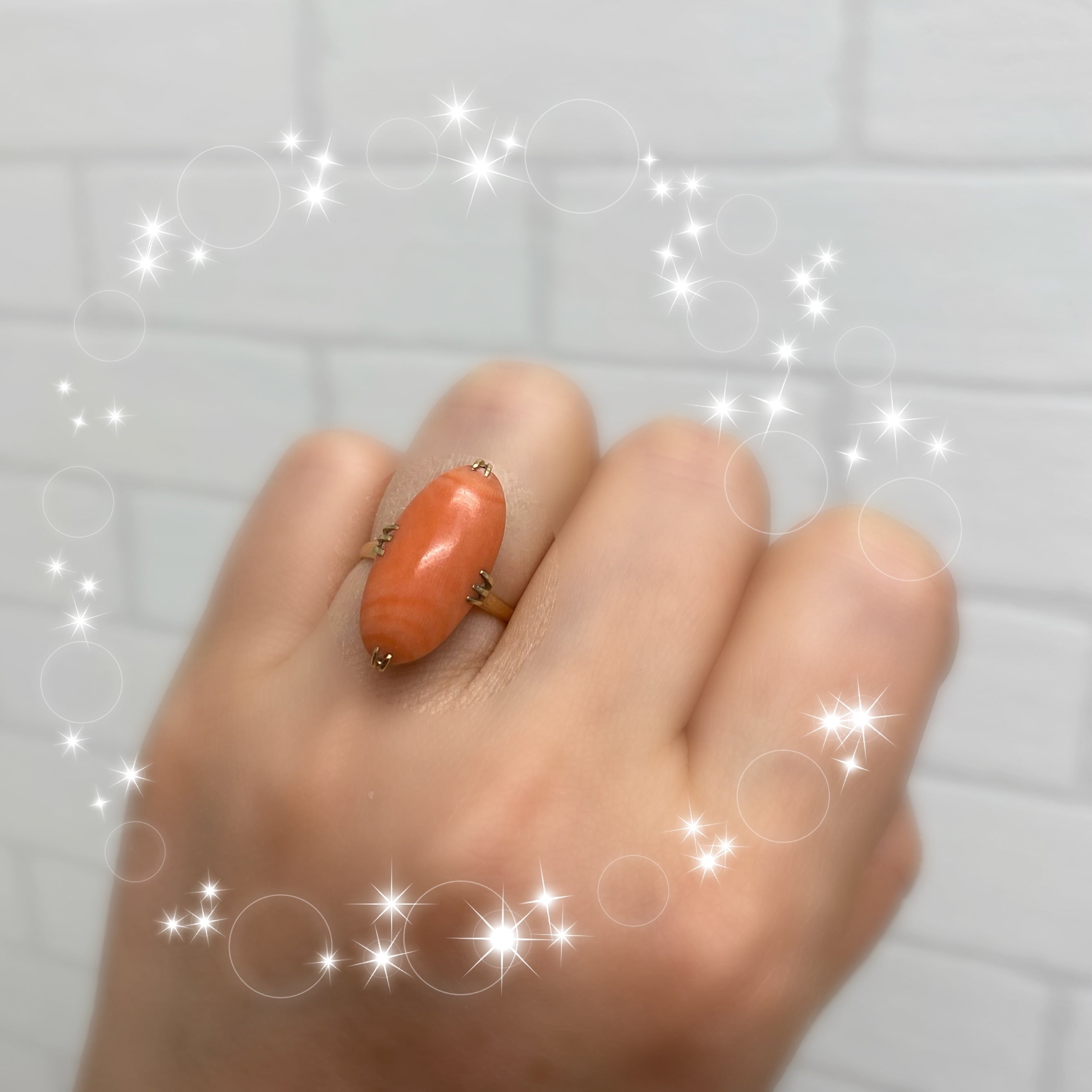 昭和ジュエリー 桃色珊瑚 サンゴ リング K18 ヴィンテージ 昭和レトロ