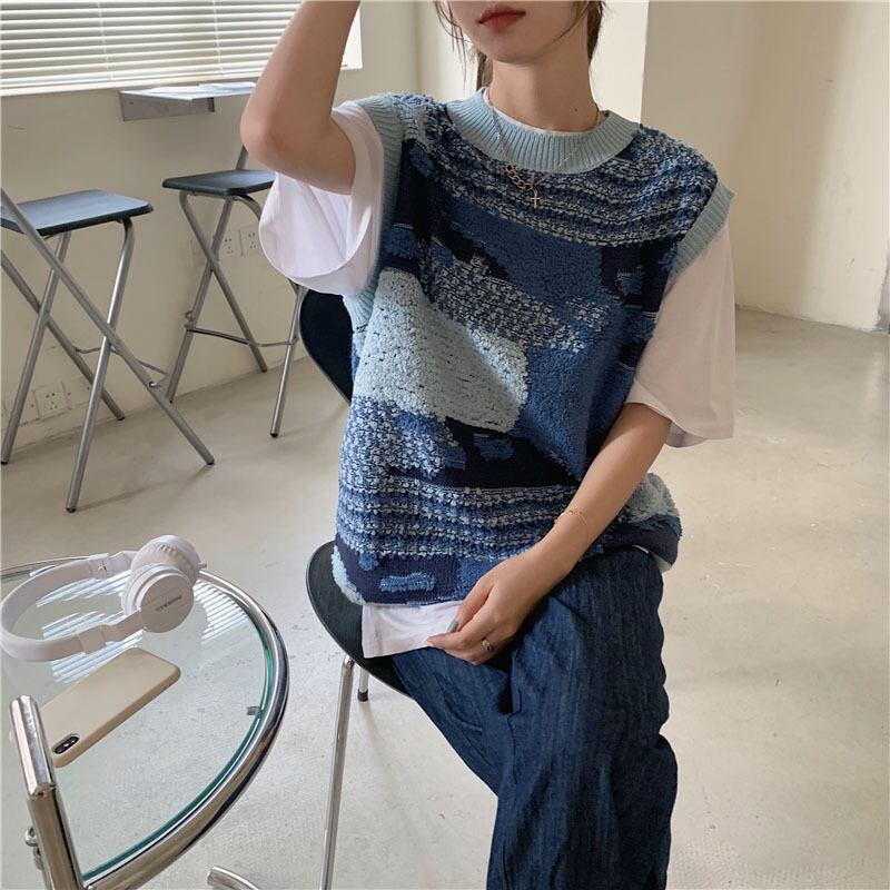 怠惰なスタイルのルーズアウターウェアチョッキセーター女性の秋のセーターベストベストブループルオーバージャケット ブラックストロベリース69726133683