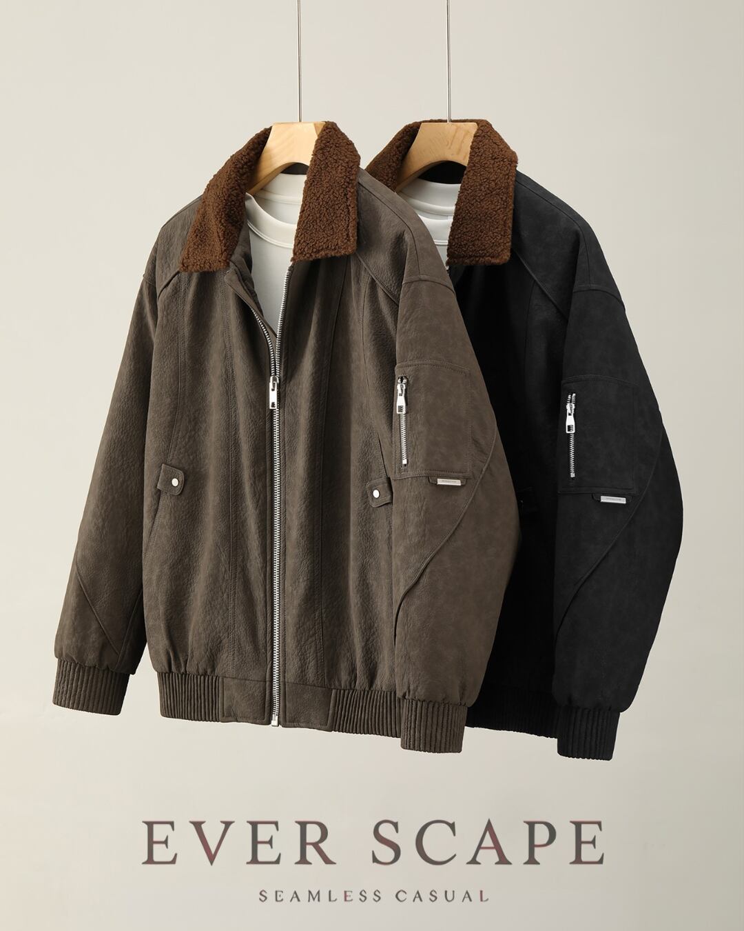 PUレザー ジップアップダウンジャケット 2色 A0052