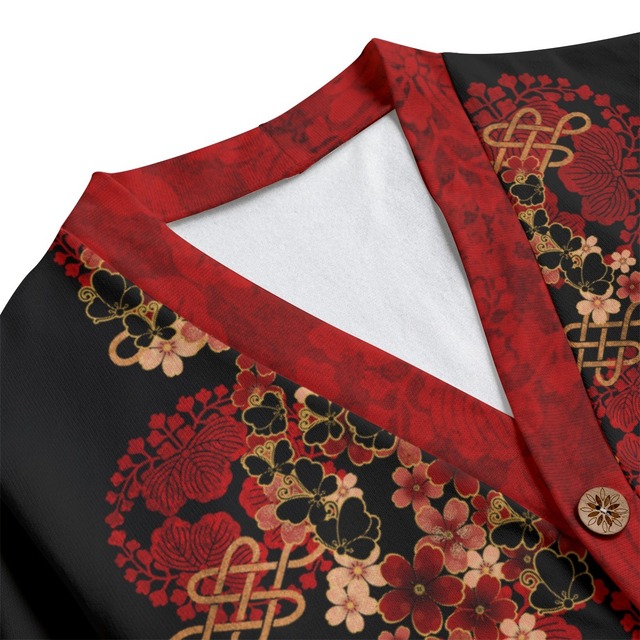 桜蝶紋様　和柄　ユニセックスフリースカーディガン