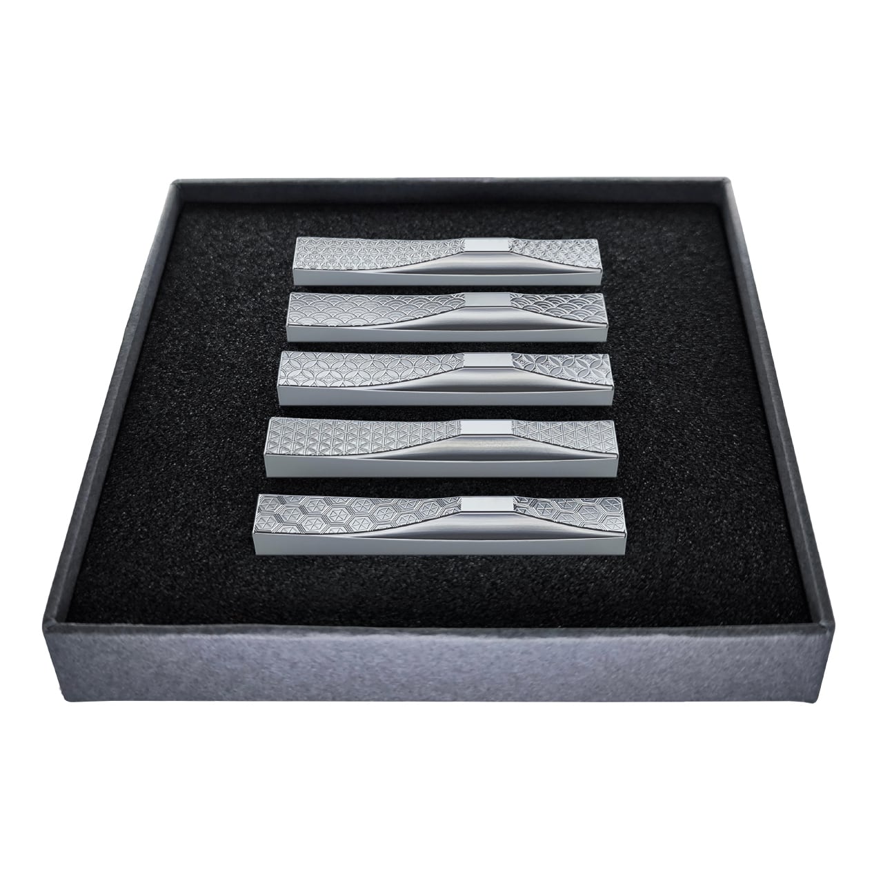 お箸置き( 麻の葉・青海波・七宝・胡麻・亀甲)5個セット/ステンレス 縁起のいい世界遺産・富士山をモチーフにしたお箸置き・フォークレスト・ナイフレスト・スプーンレスト