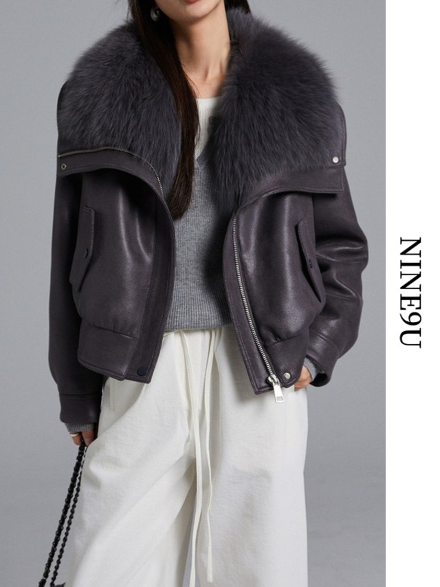 leather fur compact jacket 4color【NINE9730】