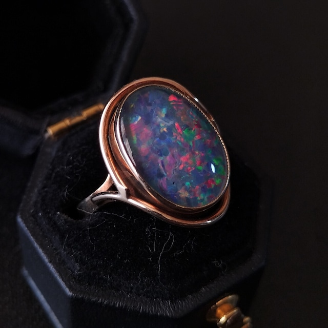 Vintage 9ct Gold & Opal Triplet Ring (002)