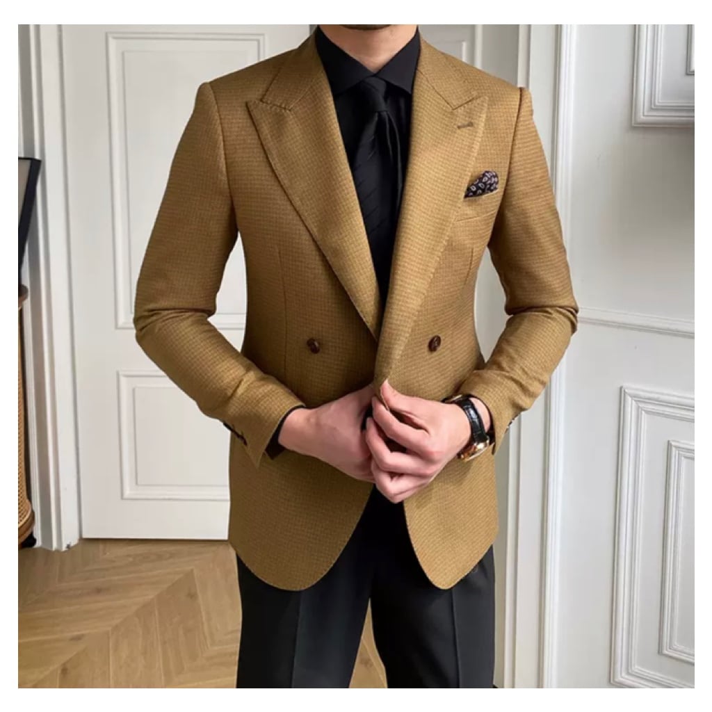 メンズダブルスーツ ブラウンジャケット＋ブラックパンツ SU0095 | R-Base