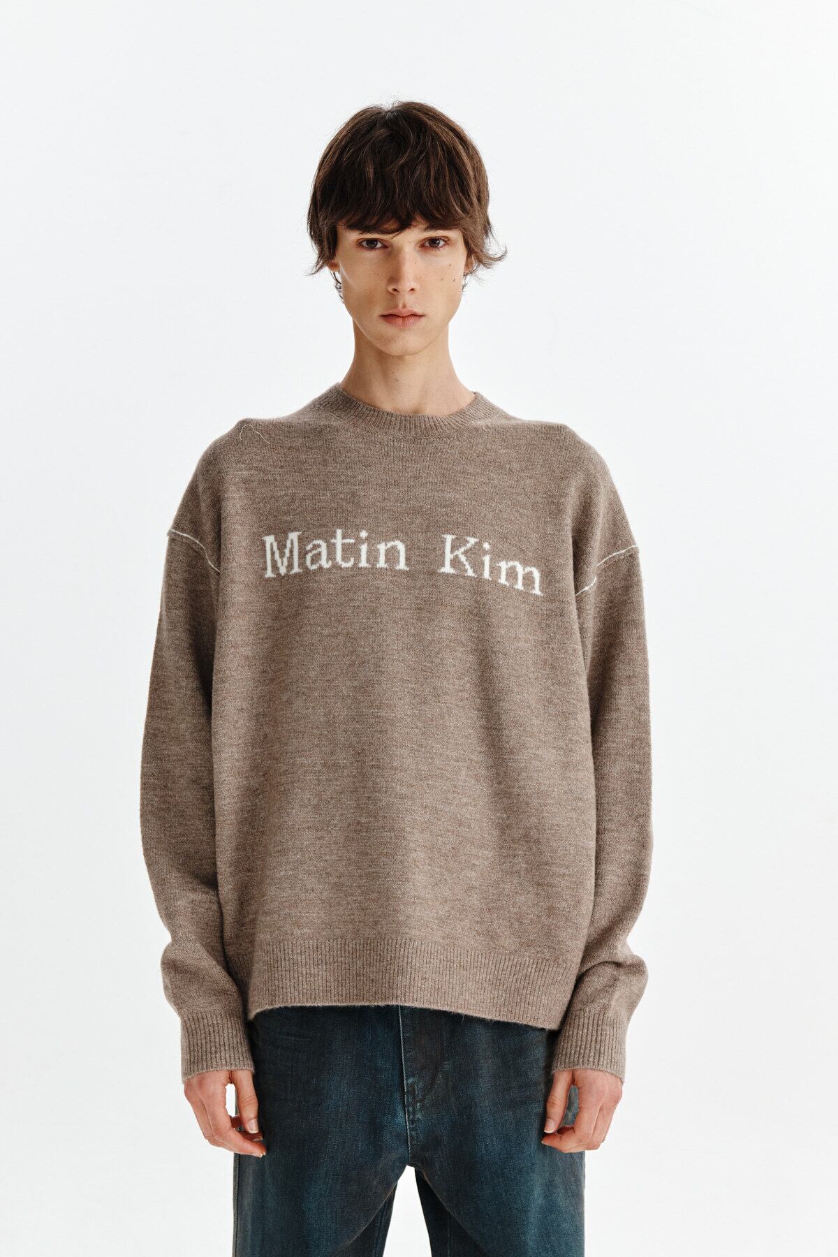 Matin Kim] COLOR LINE POINT LOGO KNIT PULLOVER IN BROWN 正規品