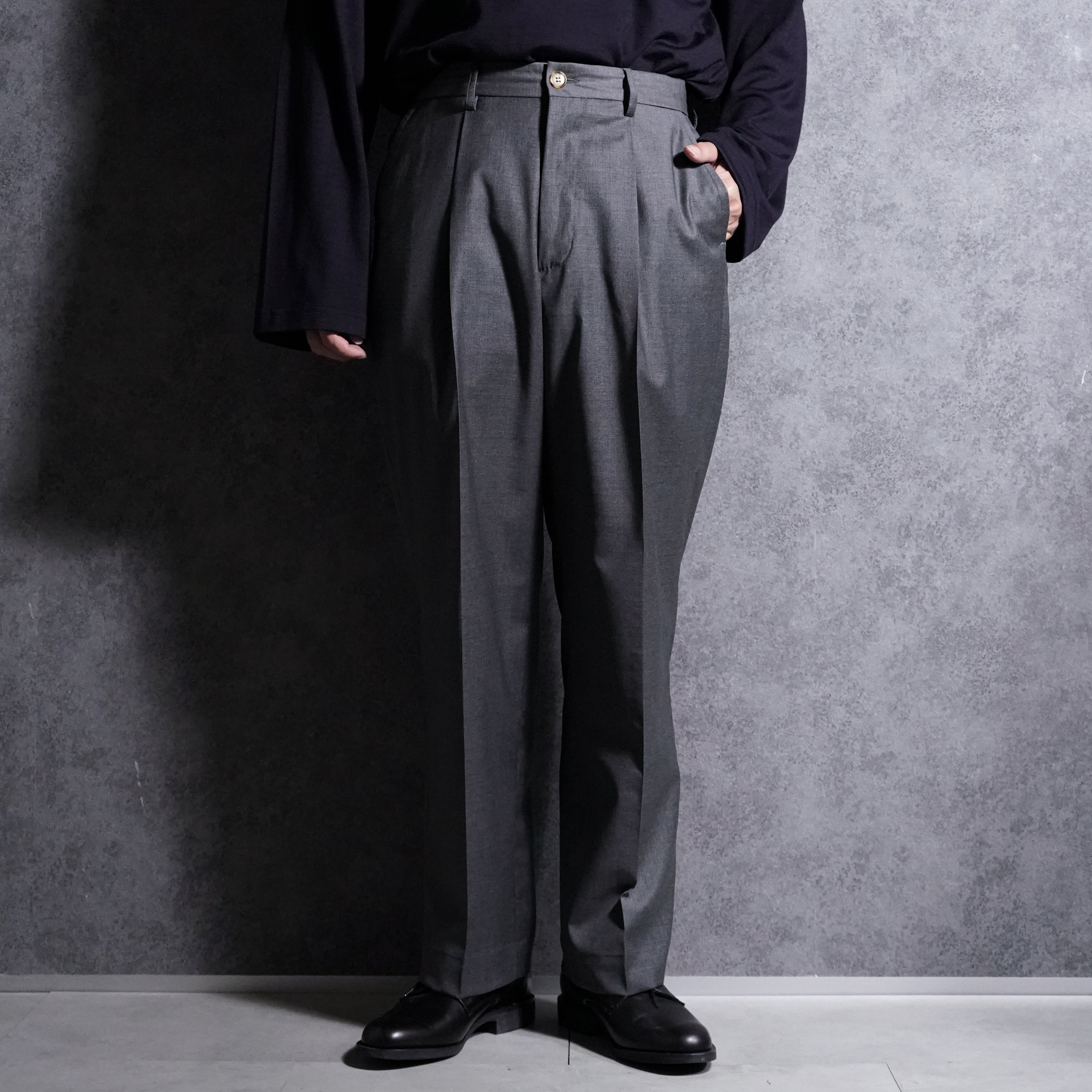GAMBERT CUSTOM SHIRTS Tropical Wool Dress Trousers Gray 1タック