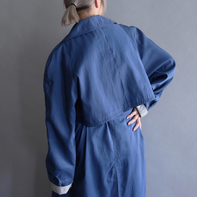 sky-blue double button spring long coat