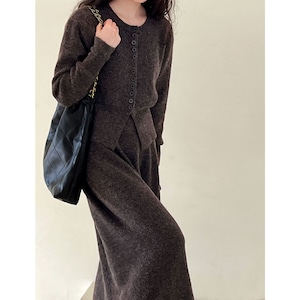 lots of buttons rib knit cardigan & skirt set up N30503