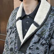 mouton leather switching design knit blouson