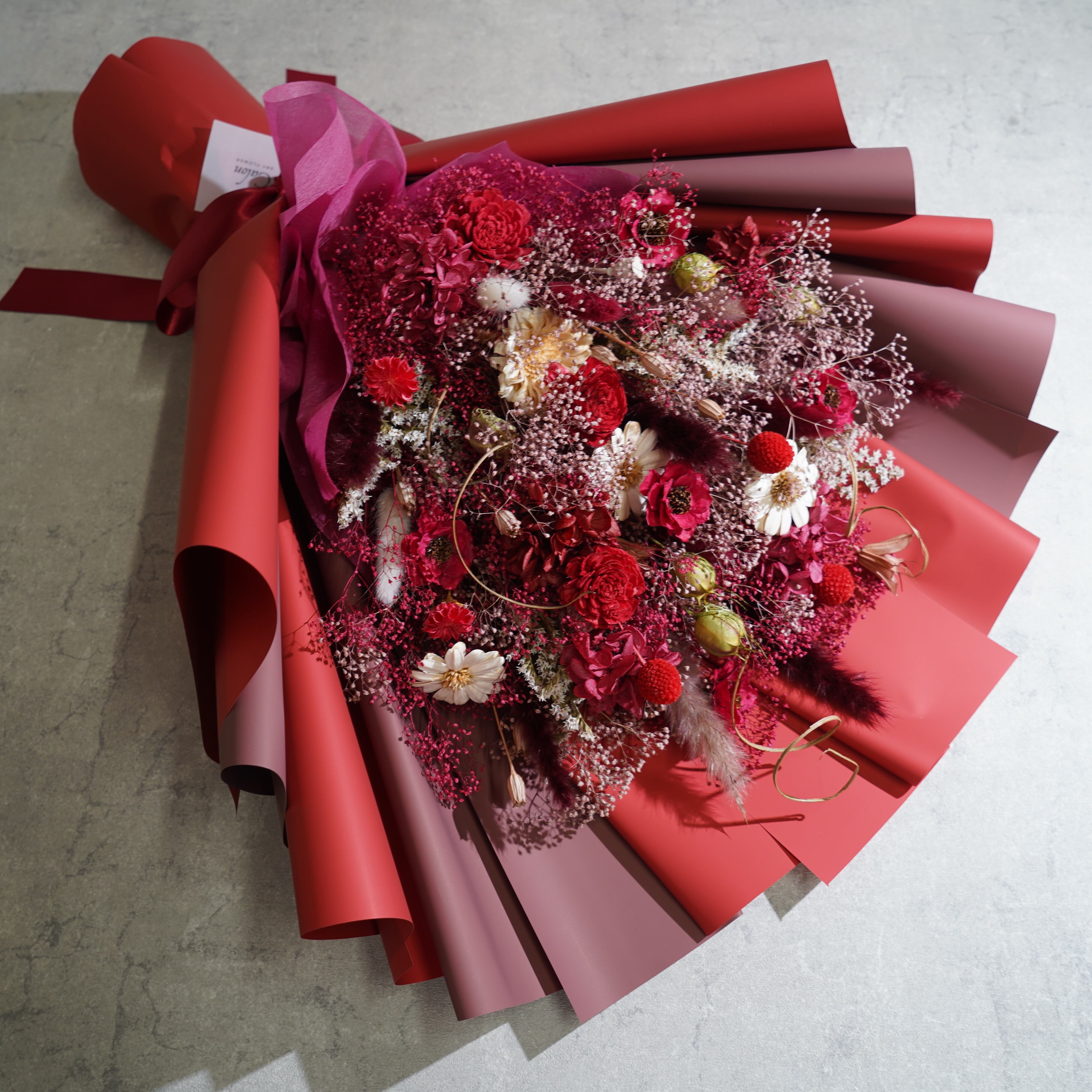 久留米絣 赤バラブーケ枯れない花束 フラワーアレンジメント 久留米絣 赤バラブーケ枯れない花束 フラワーアレンジメント 赤バラ