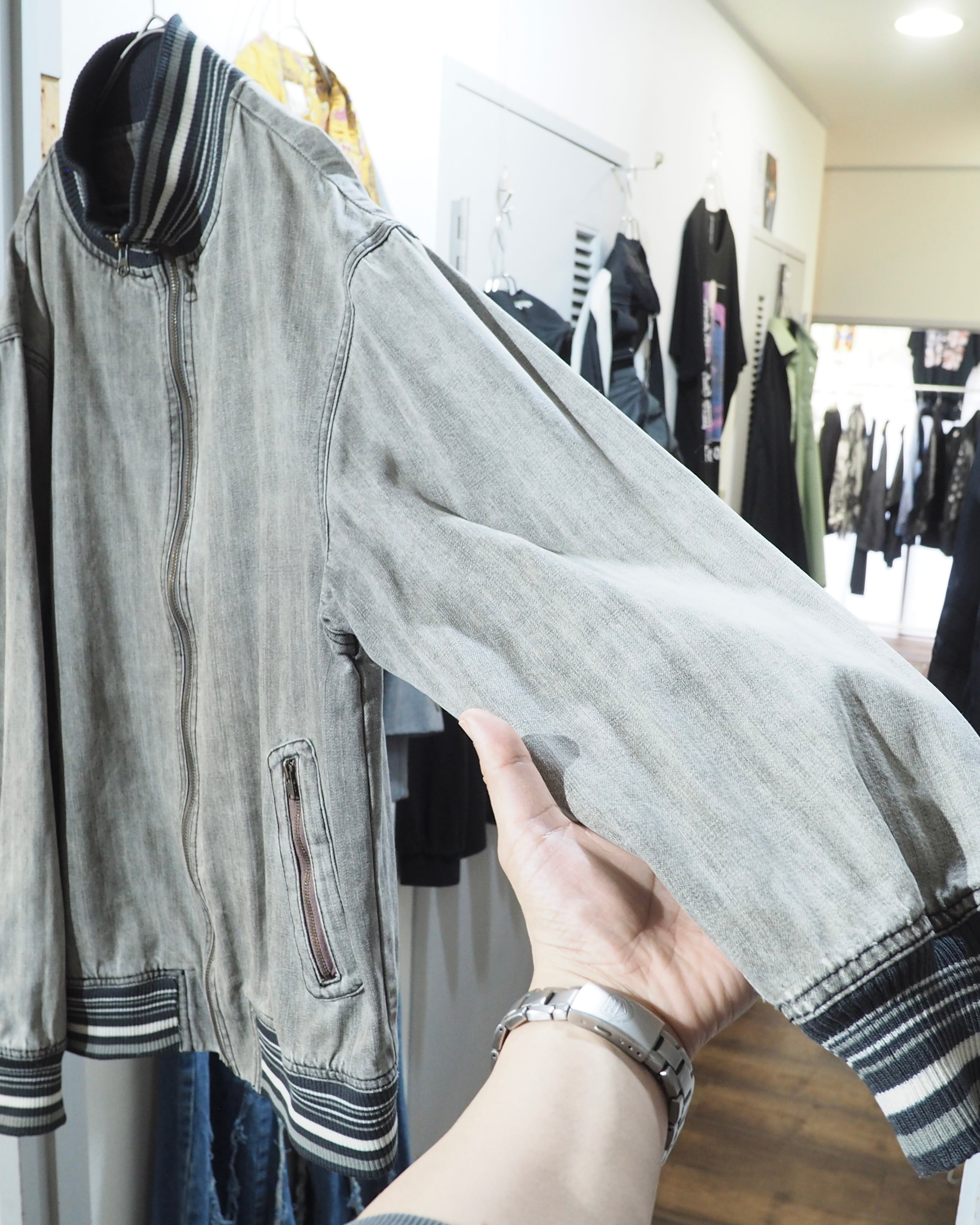 ” 退廃的 ” Good Fade Light ash Grey Color Denim Track jacket