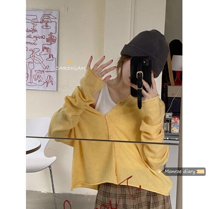 セーター レディースルーズスタイルVネックカーディガンオータムウィンターショートニットトップス コート 秋物 冬物 モンロー70892447728