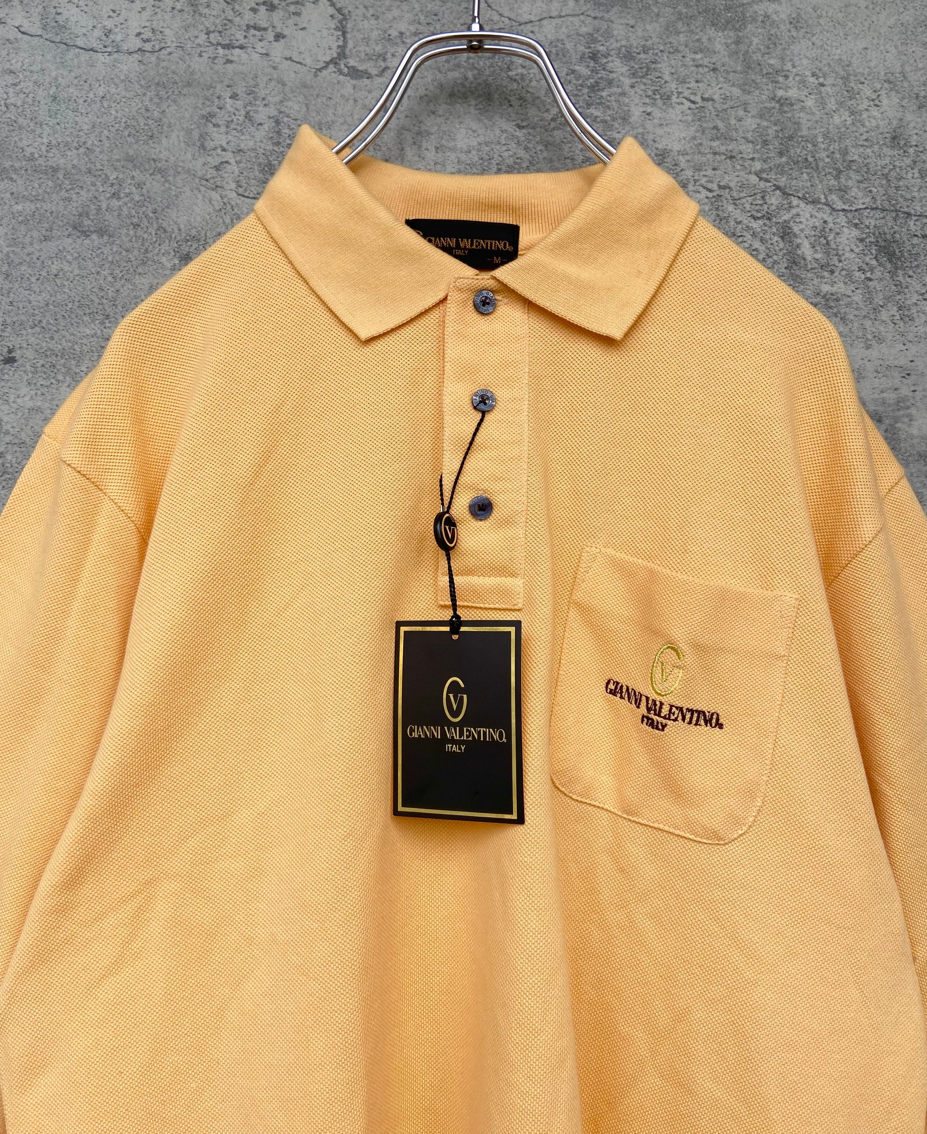 90s VALENTINO 刺繍 長袖ポロシャツ 薄橙