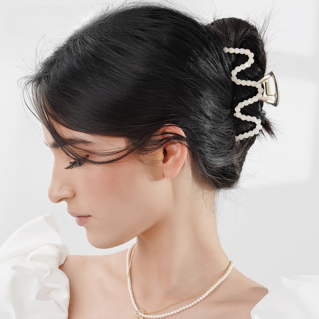 ビーズ装飾波型ヘアクリップ Me0835