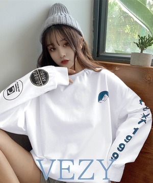 ロゴトレーナー 韓国風 ビッグシルエット ロングTシャツ長袖 ロゴプリントトレーナー カジュアル ゆるチュニックトップス ゆったり ストリート系ロンt パーカー トレーナー ベジー VEZY ItemNo.【20228098 】
