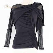社交ダンス 衣装 チャコット Chacott トップス ブラウス 黒 無地 レース レッスン 練習着 ダンス パーティ 発表会 長袖 ドレープ 上品 綺麗 ブラック系 おしゃれ スタイリッシュ ストレッチ エレガント