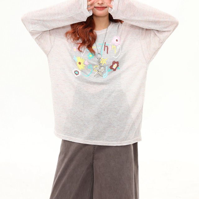 see-through daisy long tee　シースルーデイジーロングティー　J1356