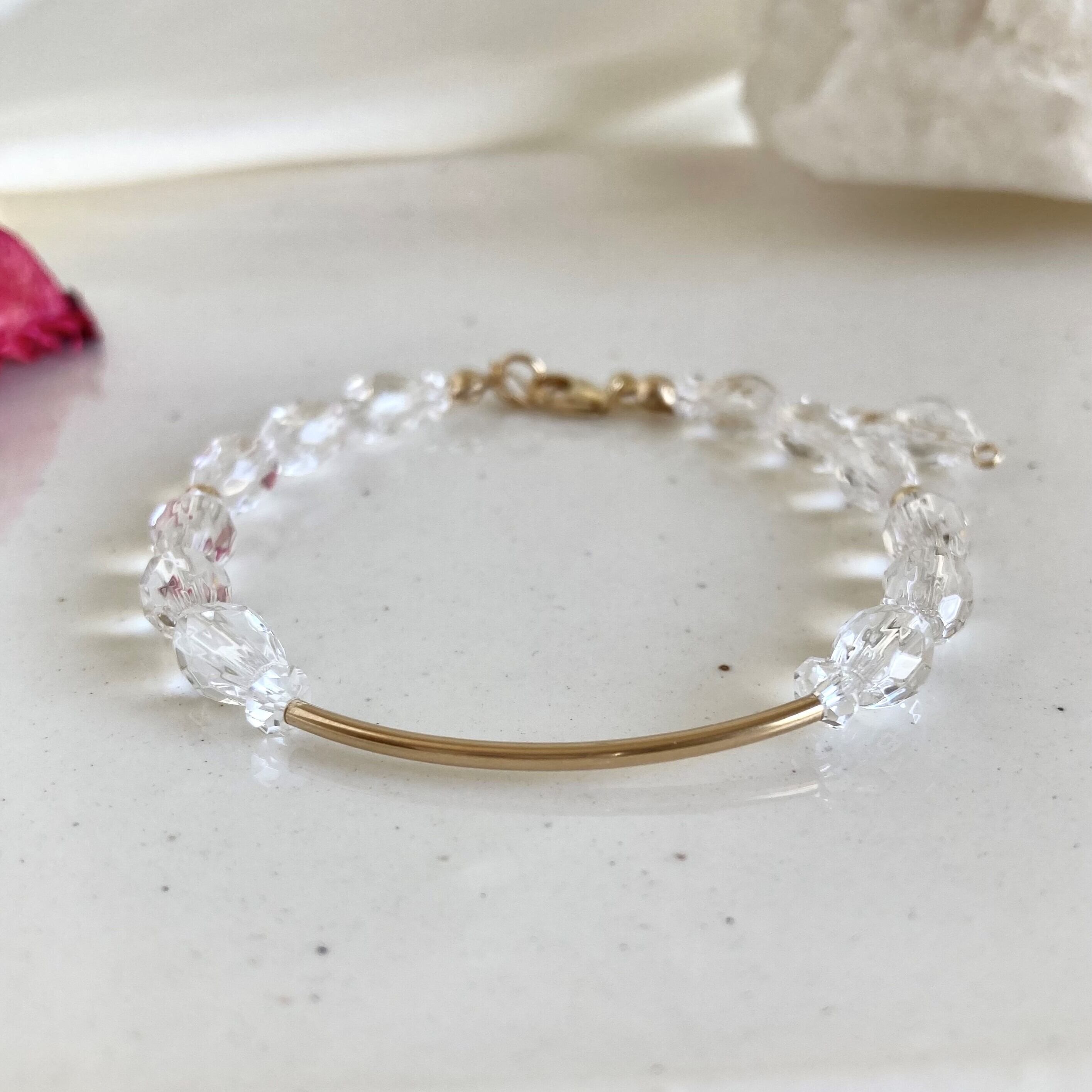 水晶 ライスカット 14kgfパイプ ブレスレット | 天然石アクセサリー