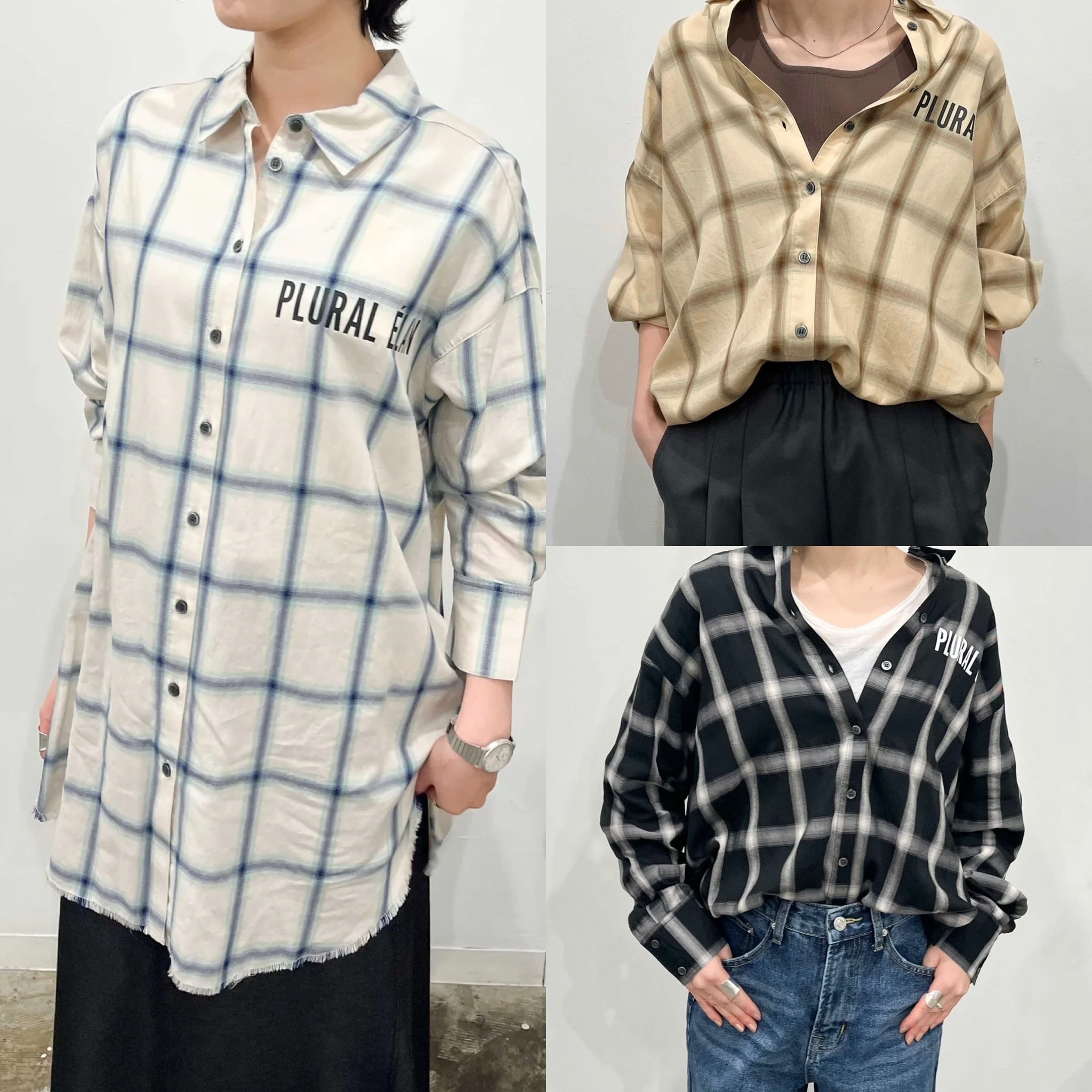 【 HERENCIA 】PLURAL Soft Check Long Shirt