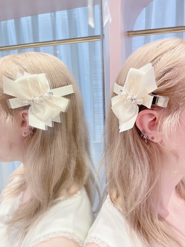 パールリボンヘアクリップ