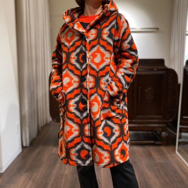 compression print hood coat orange