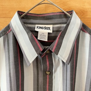 【KING SIZE】マルチカラー マルチストライプ 半袖シャツ 2XL オーバーサイズ US古着